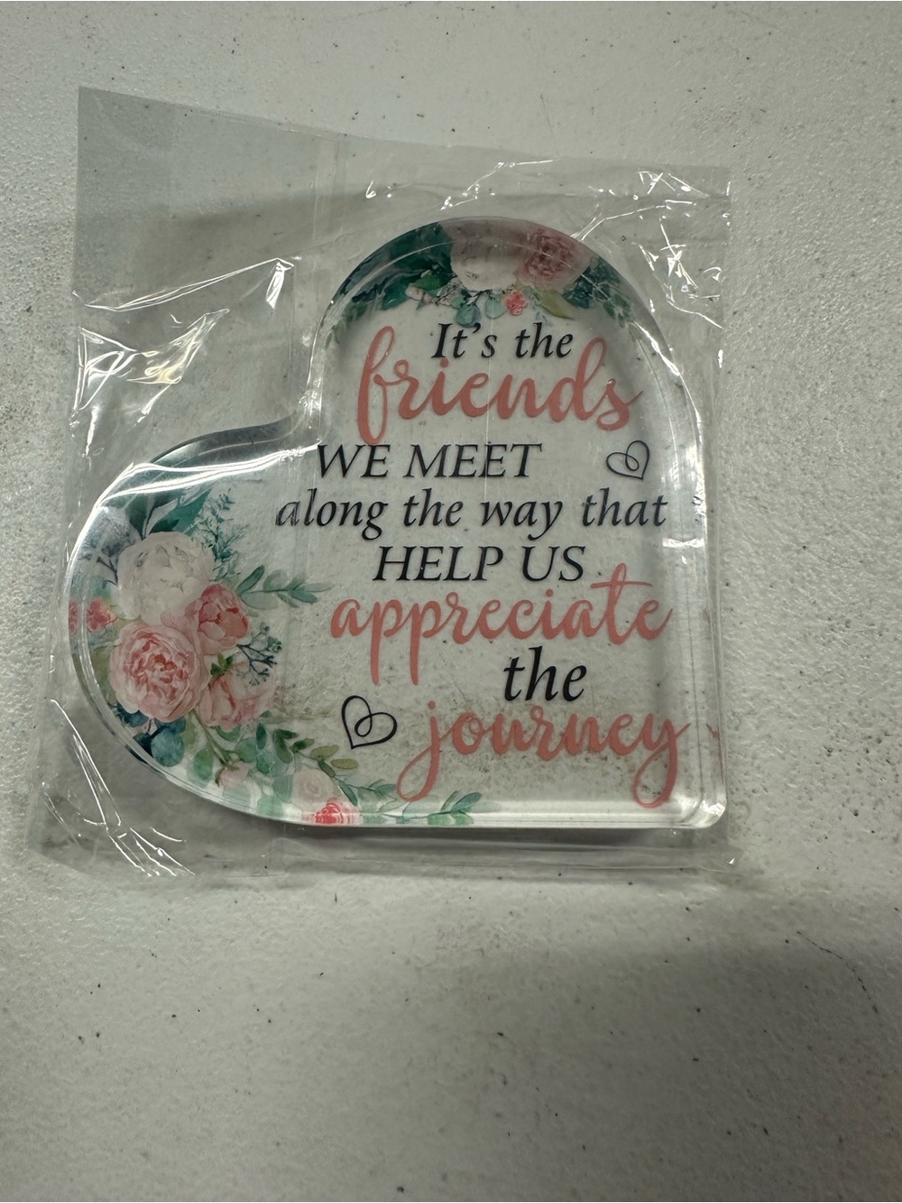 Heart-Shaped Floral Accent with Friends Quote - Clear/Pink